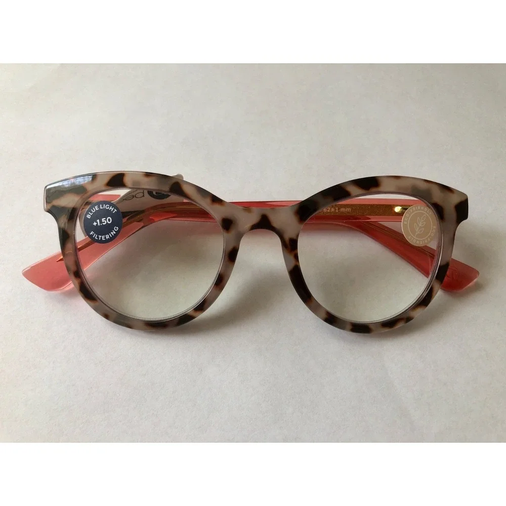 New Tribeca Coral Gray Peepers blue light filter readers +1.50